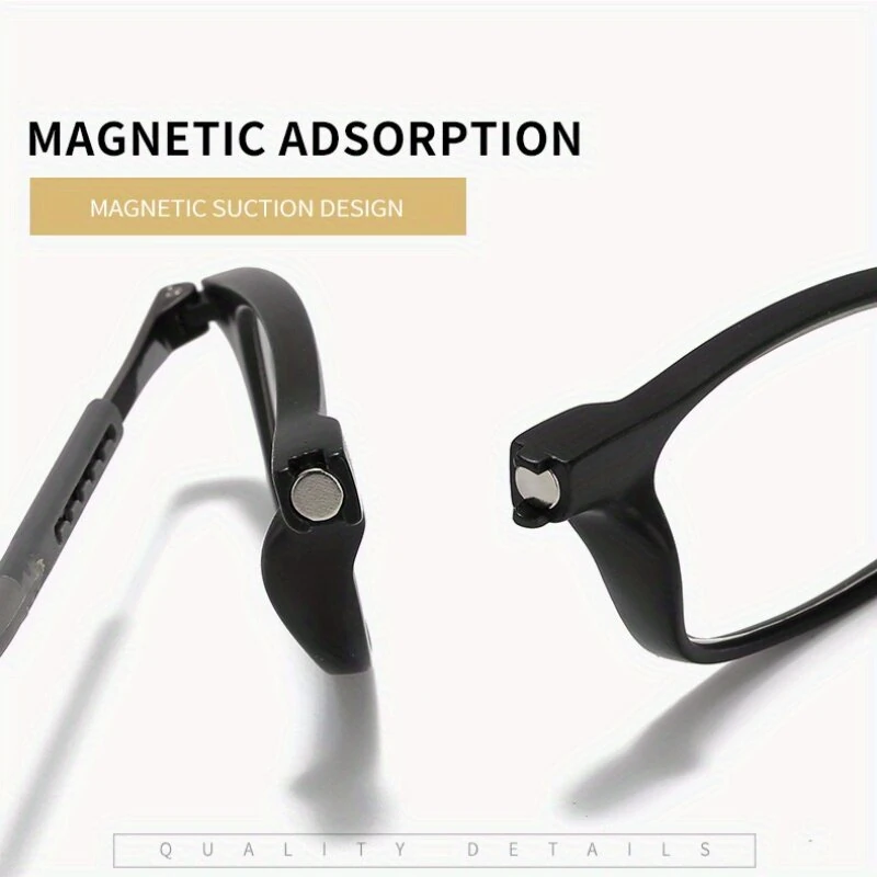 (image for) 1 Pcs Lightweight Portable Soft Tape Hanging Neck Magnetic Reading Glasses Comfortable HD Anti-blue Light Presbyopia Glasses