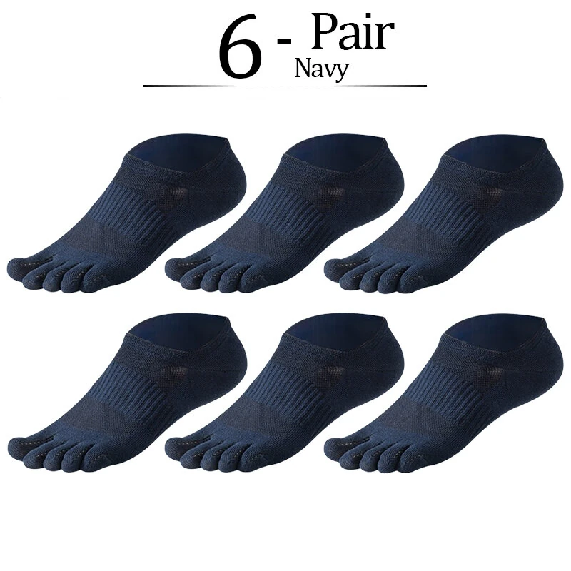 (image for) 6 Pairs Men's Pure Cotton Five Finger Socks Breathable Mesh Sweat Absorbent Antibacterial Short Boat Socks Running Sports Toe Sock Comfortable