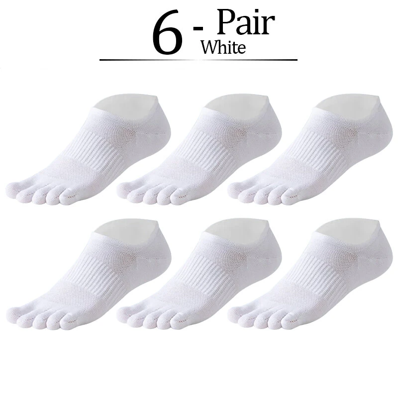 (image for) 6 Pairs Men's Pure Cotton Five Finger Socks Breathable Mesh Sweat Absorbent Antibacterial Short Boat Socks Running Sports Toe Sock Comfortable